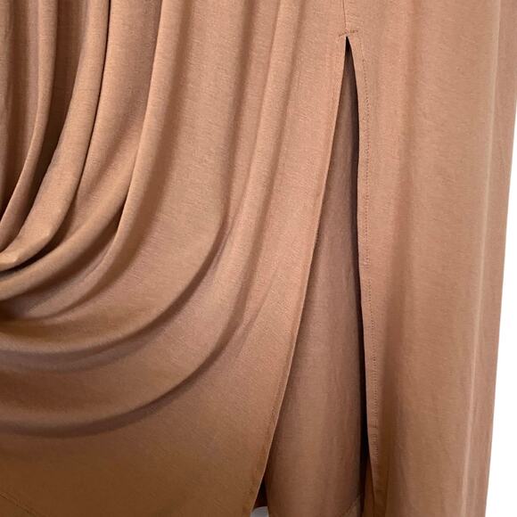 NEW A NEW DAY Midi Dress Scoop Neck Slit Hem Tan Size Large Stretchy Knit Rayon - Picture 2 of 4